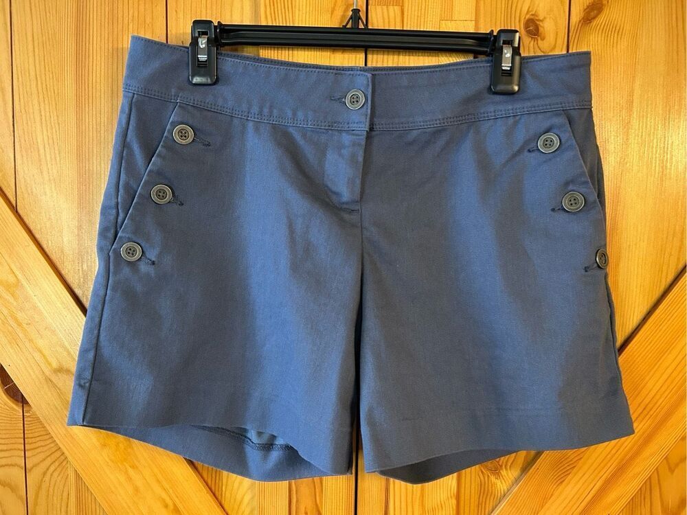 Isaac Mizrahi Women's Blue Tailored Flat Front Shorts High Rise w/ Pocket Size 8
